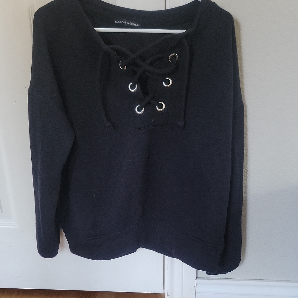 Harlowe & Graham Black Lace-Up Sweatshirt
